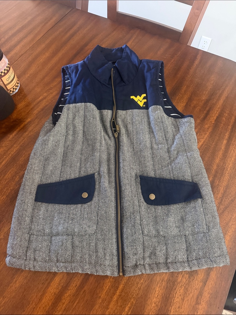 Navy and Gray Quilted Herringbone Vest with WV Logo